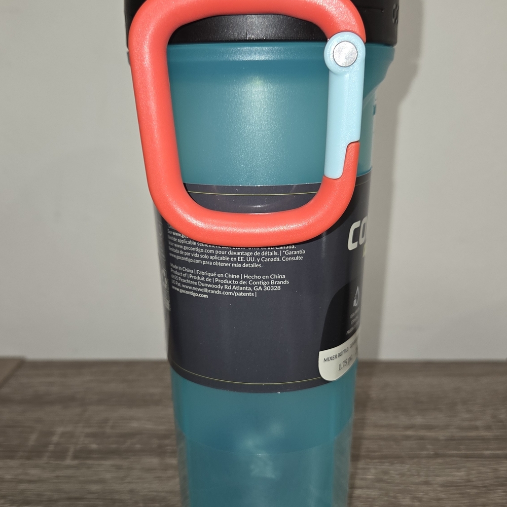 Contigo Teal Shake & Go Fit Mixer Bottle 28 Fl oz. (828ml) Carabiner Handle New. - Picture 7 of 11